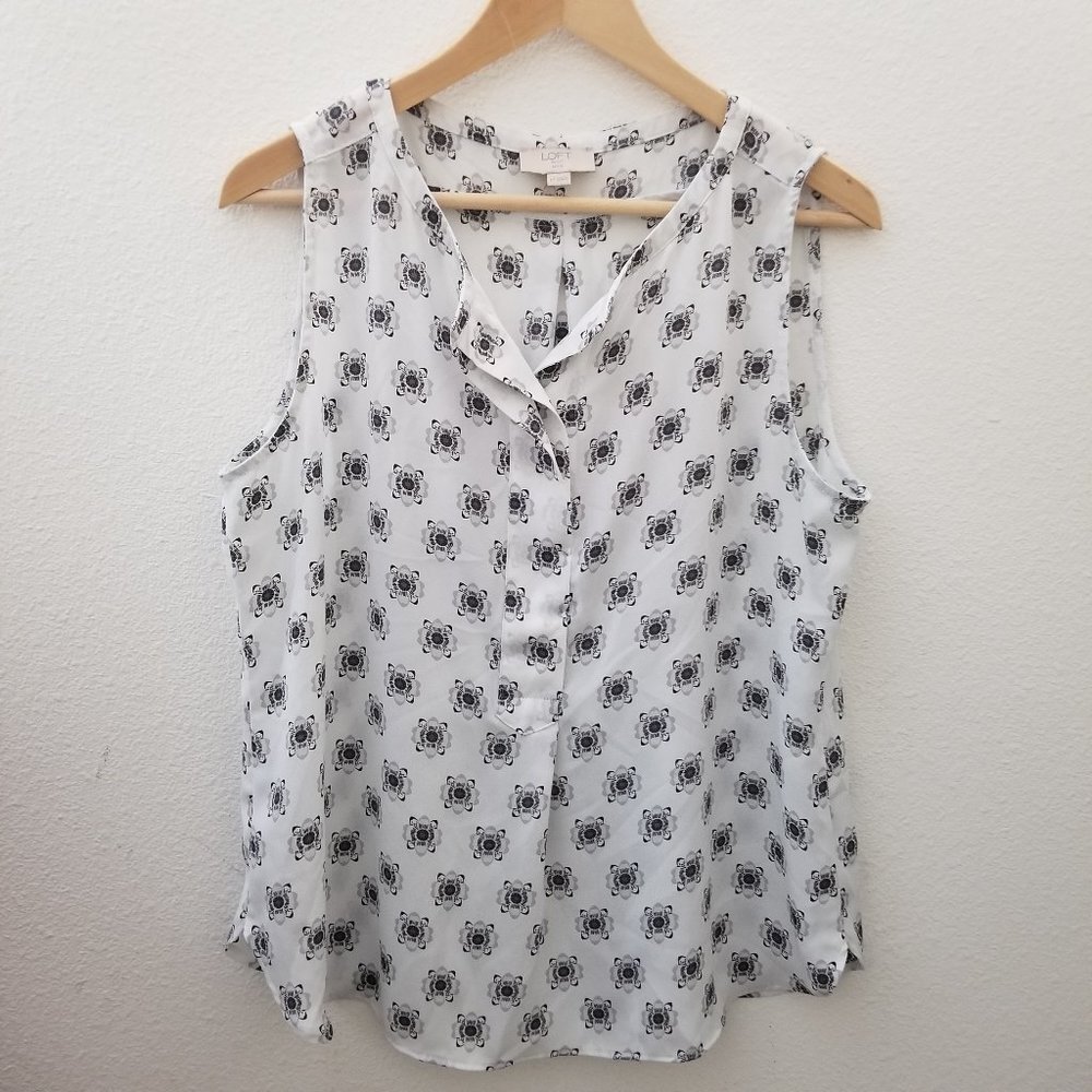 LOFT Outlet Ann Taylor White Multi Color Floral Print Sleeveless Top Lage - Picture 2 of 5